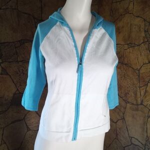 Blue and White Zip-Up Hoodie